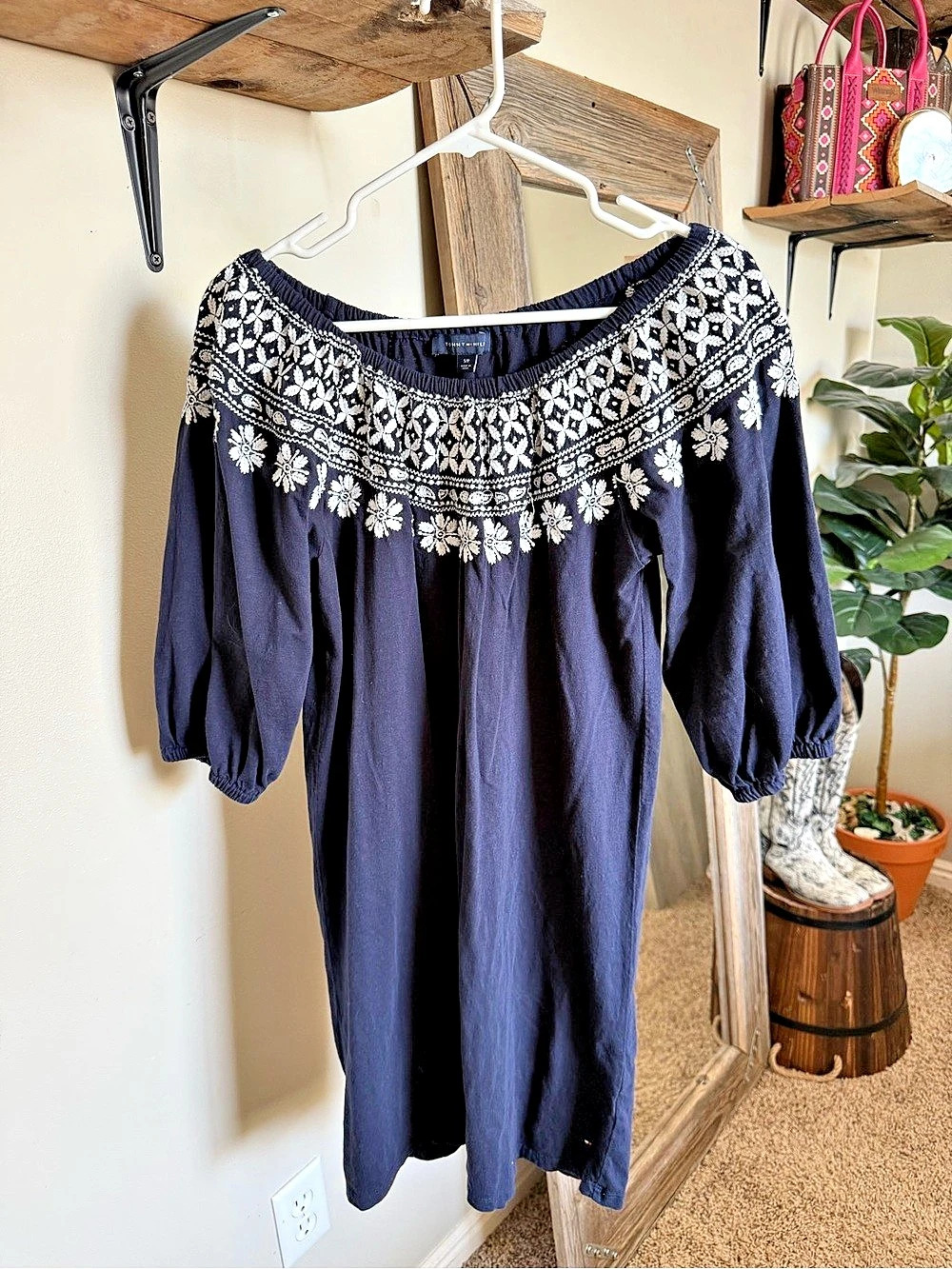 Tommy Hilfiger Embroidered Maxi Dress Blue & White Small